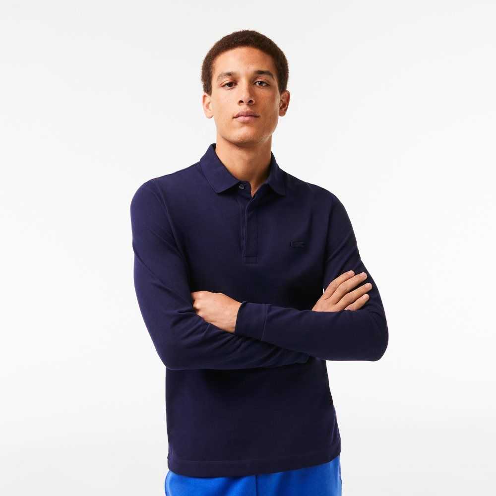 Lacoste Smart Paris long sleeve stretch cotton Polo Navy Blue | QKW-497263