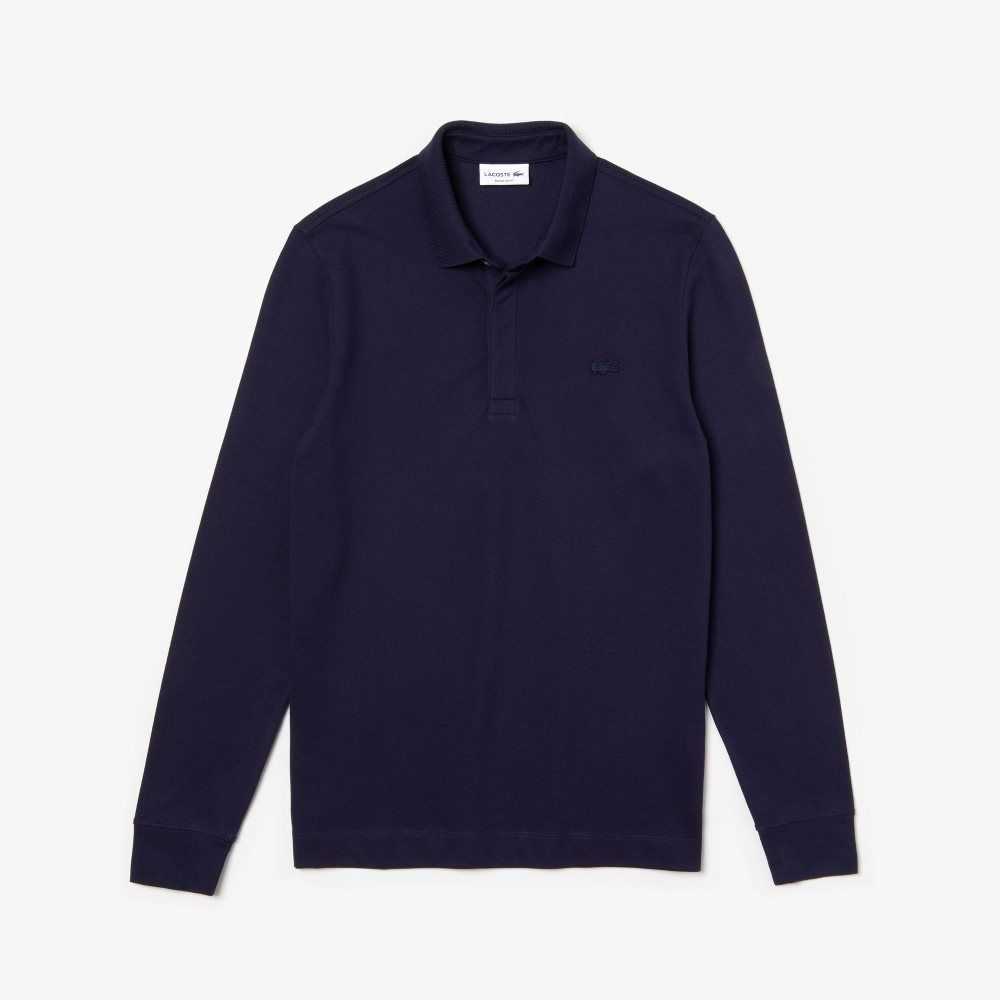 Lacoste Smart Paris long sleeve stretch cotton Polo Navy Blue | QKW-497263