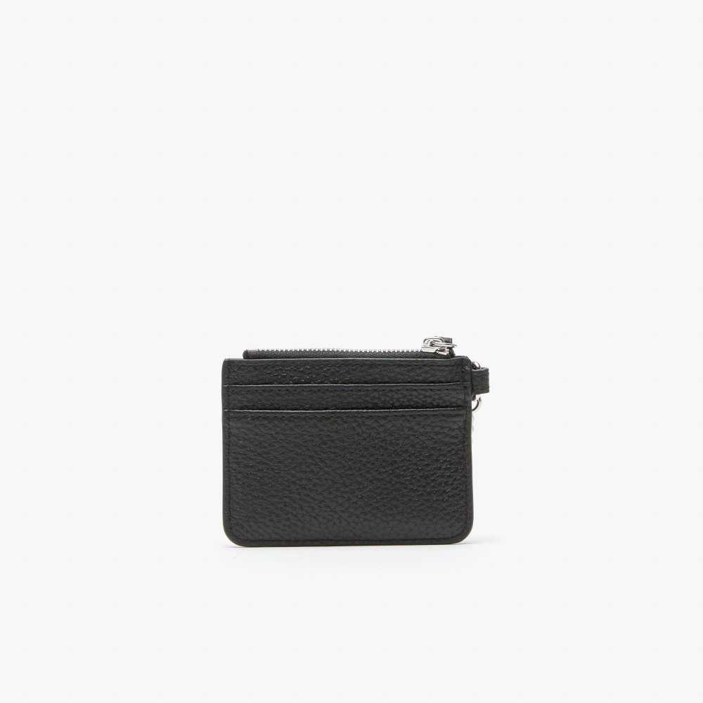 Lacoste Snap Hook Grained Leather Card Holder Black | RKL-859641