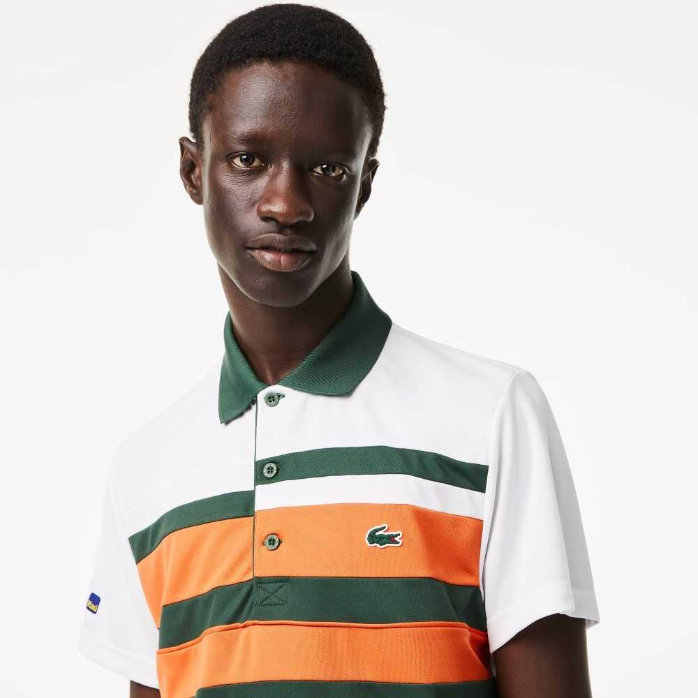 Lacoste Sport Miami Open Edition Stripe Polo White / Orange / Green | FPC-963128