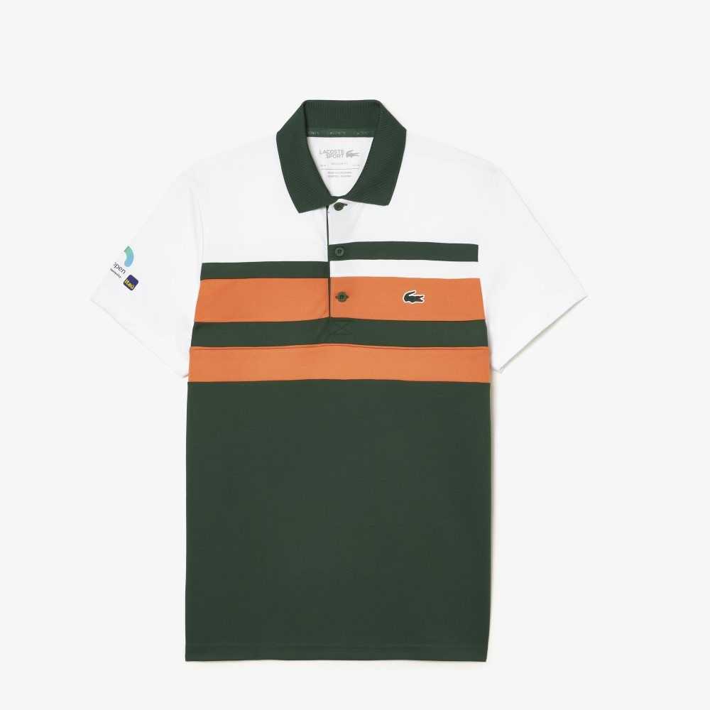 Lacoste Sport Miami Open Edition Stripe Polo White / Orange / Green | FPC-963128