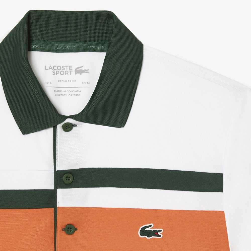 Lacoste Sport Miami Open Edition Stripe Polo White / Orange / Green | FPC-963128