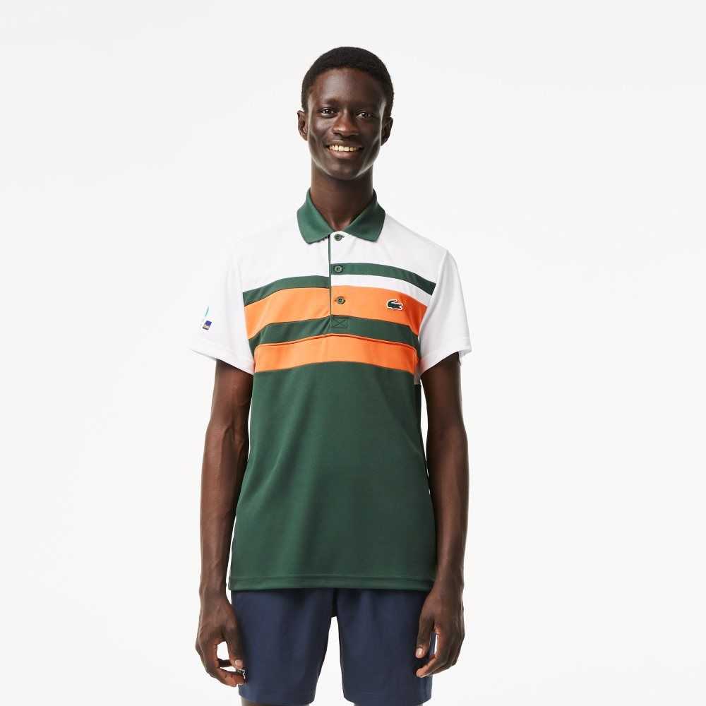 Lacoste Sport Miami Open Edition Stripe Polo White / Orange / Green | FPC-963128