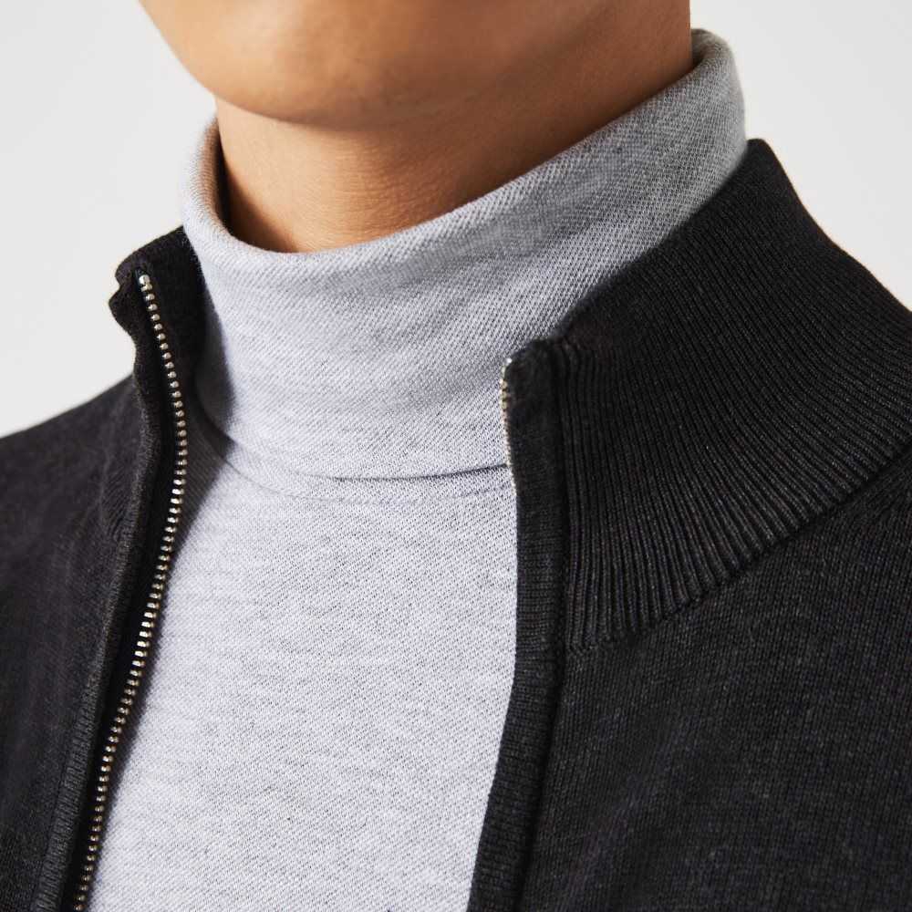 Lacoste Stand-Up Collar Organic Cotton Zippered Sweater Grey | DFG-640517