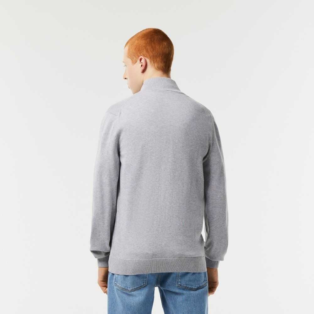 Lacoste Stand-Up Collar Organic Cotton Zippered Sweater Grey Chine | VGQ-402167