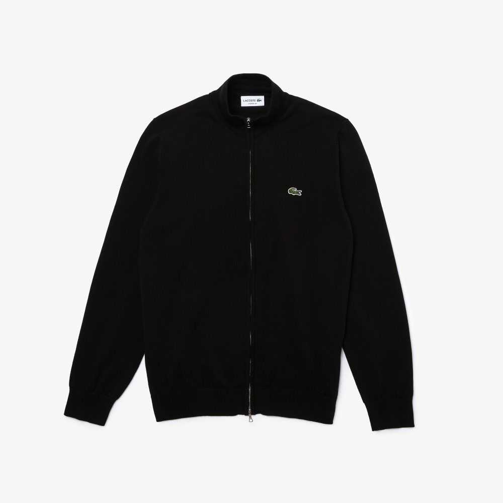 Lacoste Stand-Up Collar Organic Cotton Zippered Sweater Black | YJI-970183