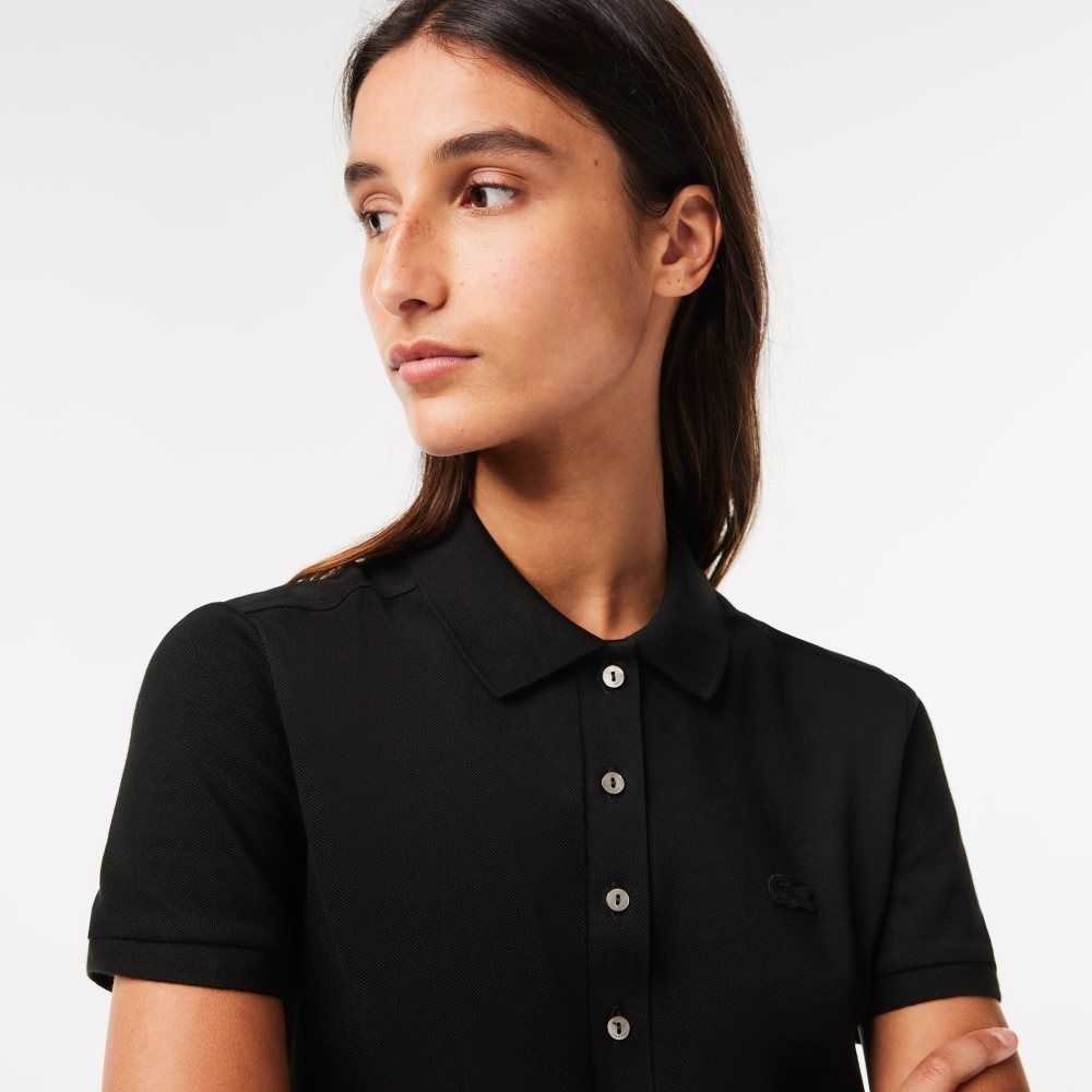 Lacoste Stretch Cotton Pique Polo Dress Black | BRK-632487