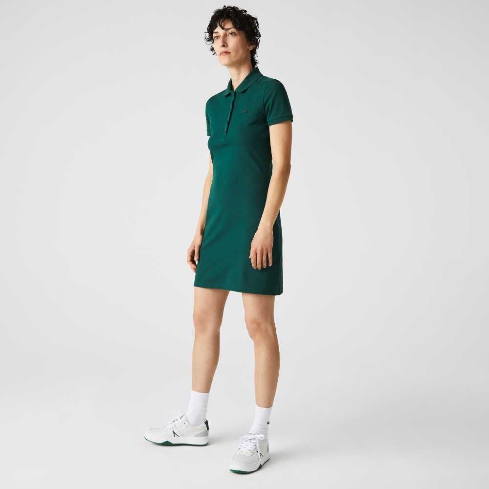 Lacoste Stretch Cotton Pique Polo Dress Green | TQO-645713