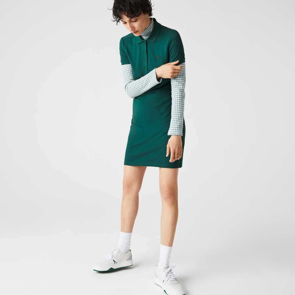 Lacoste Stretch Cotton Pique Polo Dress Green | TQO-645713