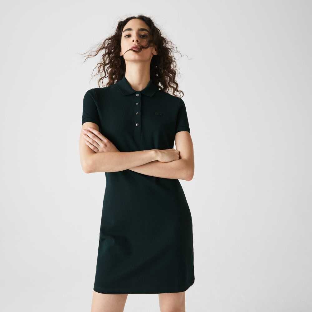 Lacoste Stretch Cotton Pique Polo Dress Green | UKC-621430