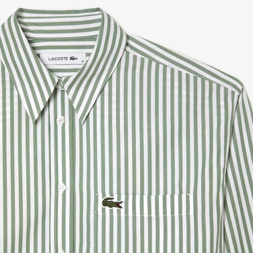 Lacoste Striped Cotton Poplin Shirt Green / White | RWX-518672