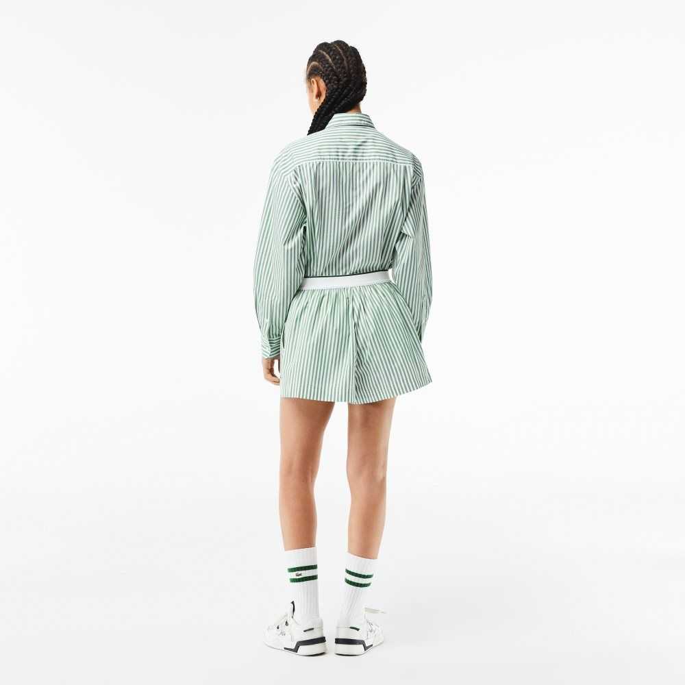 Lacoste Striped Cotton Poplin Shorts Green / White | EUL-301698