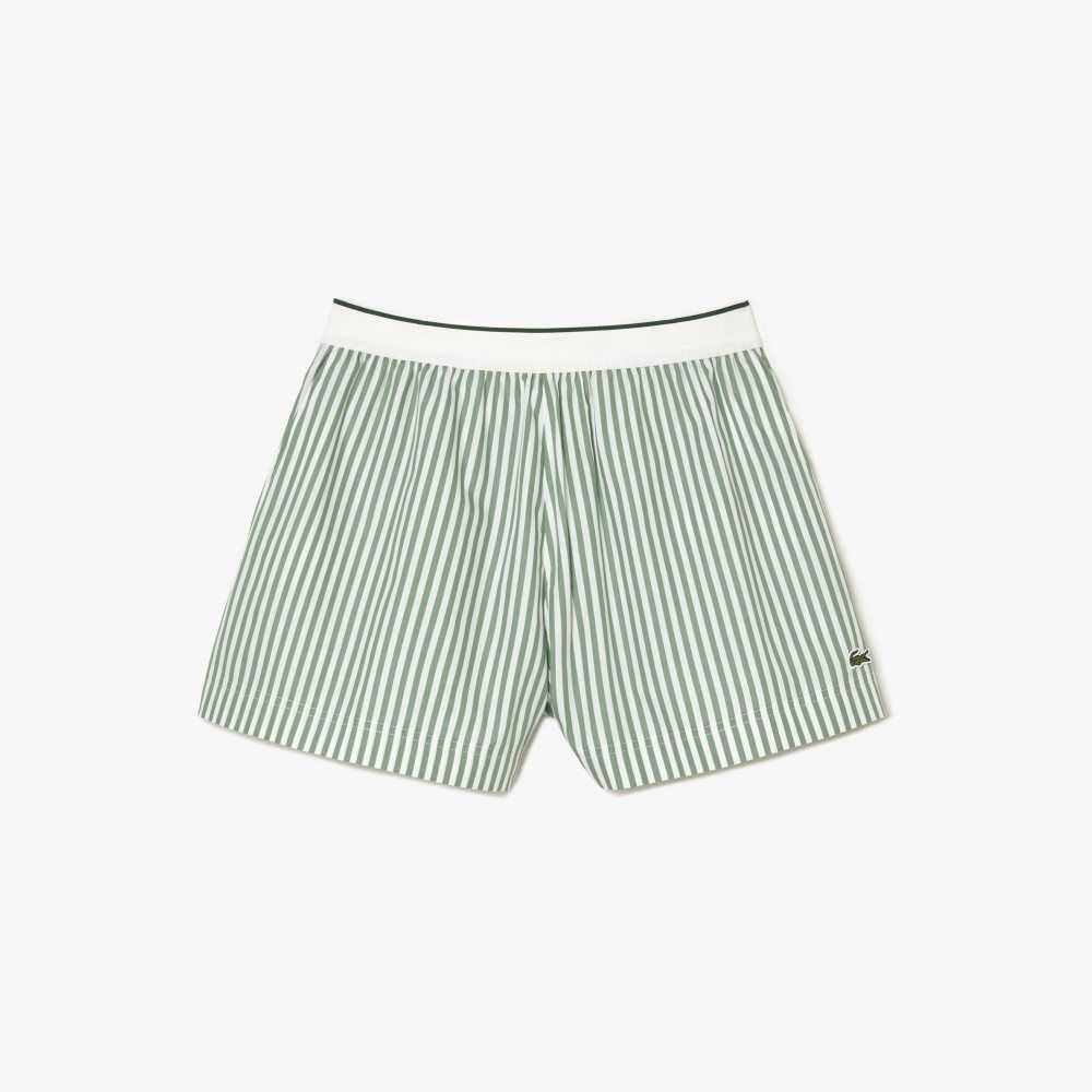 Lacoste Striped Cotton Poplin Shorts Green / White | EUL-301698