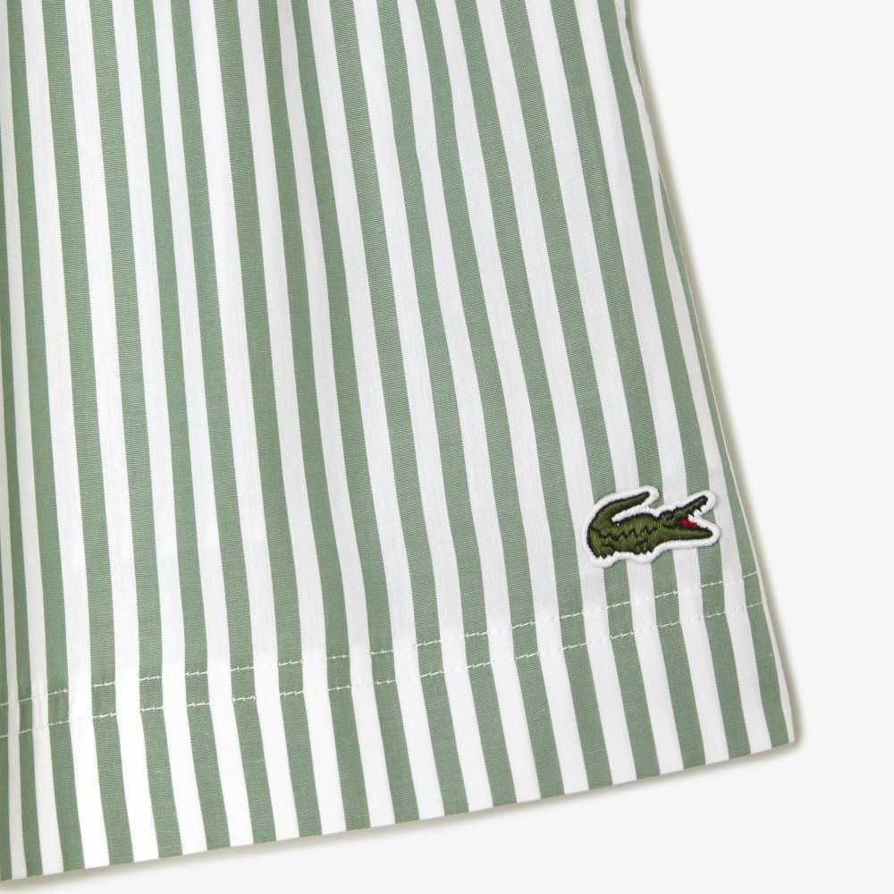 Lacoste Striped Cotton Poplin Shorts Green / White | EUL-301698