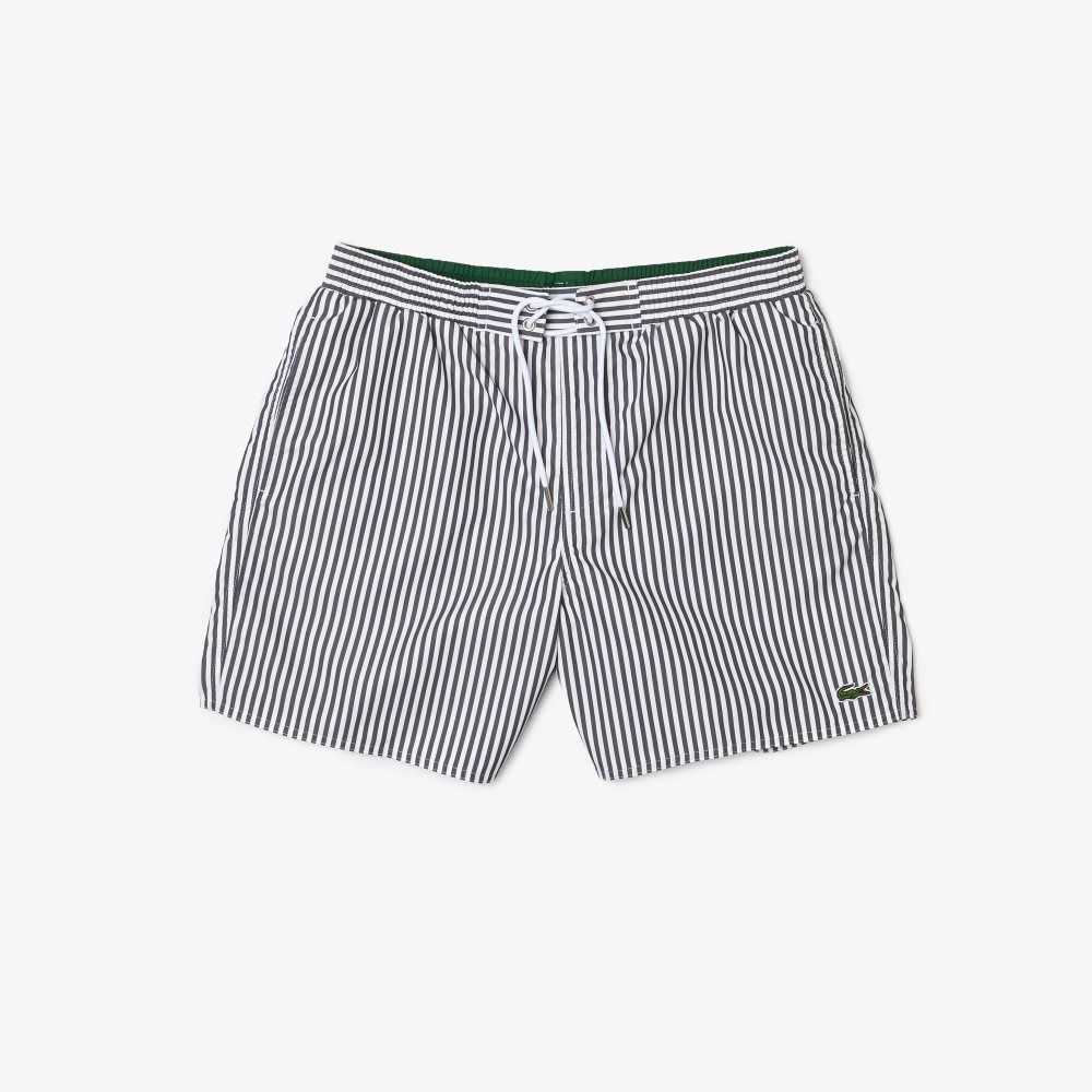 Lacoste Striped Swimming Trunks Navy Blue / White | LAN-952630