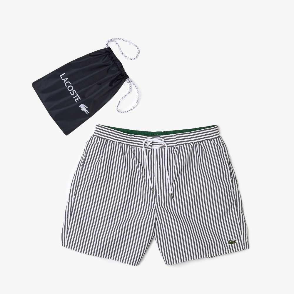 Lacoste Striped Swimming Trunks Navy Blue / White | LAN-952630