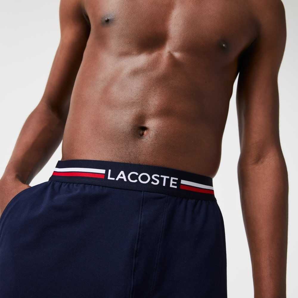 Lacoste Striped-Waist Long Boxer Briefs Navy Blue | TSO-572809