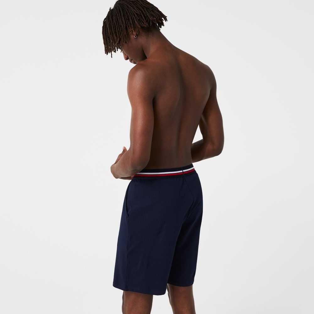 Lacoste Striped-Waist Long Boxer Briefs Navy Blue | TSO-572809