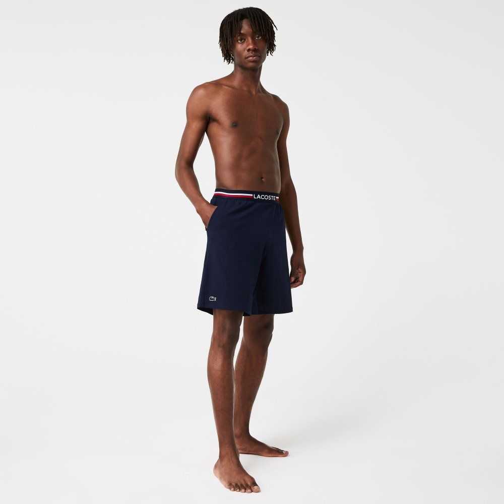 Lacoste Striped-Waist Long Boxer Briefs Navy Blue | TSO-572809