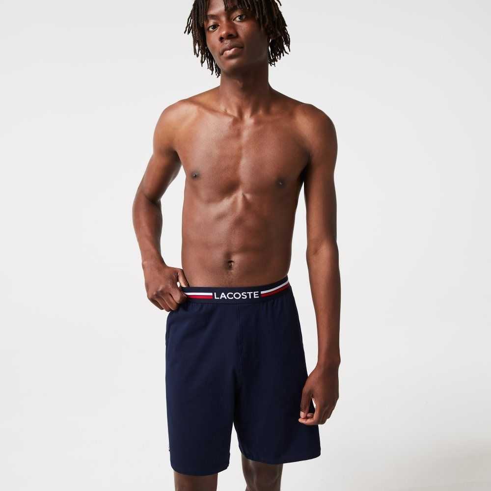 Lacoste Striped-Waist Long Boxer Briefs Navy Blue | TSO-572809