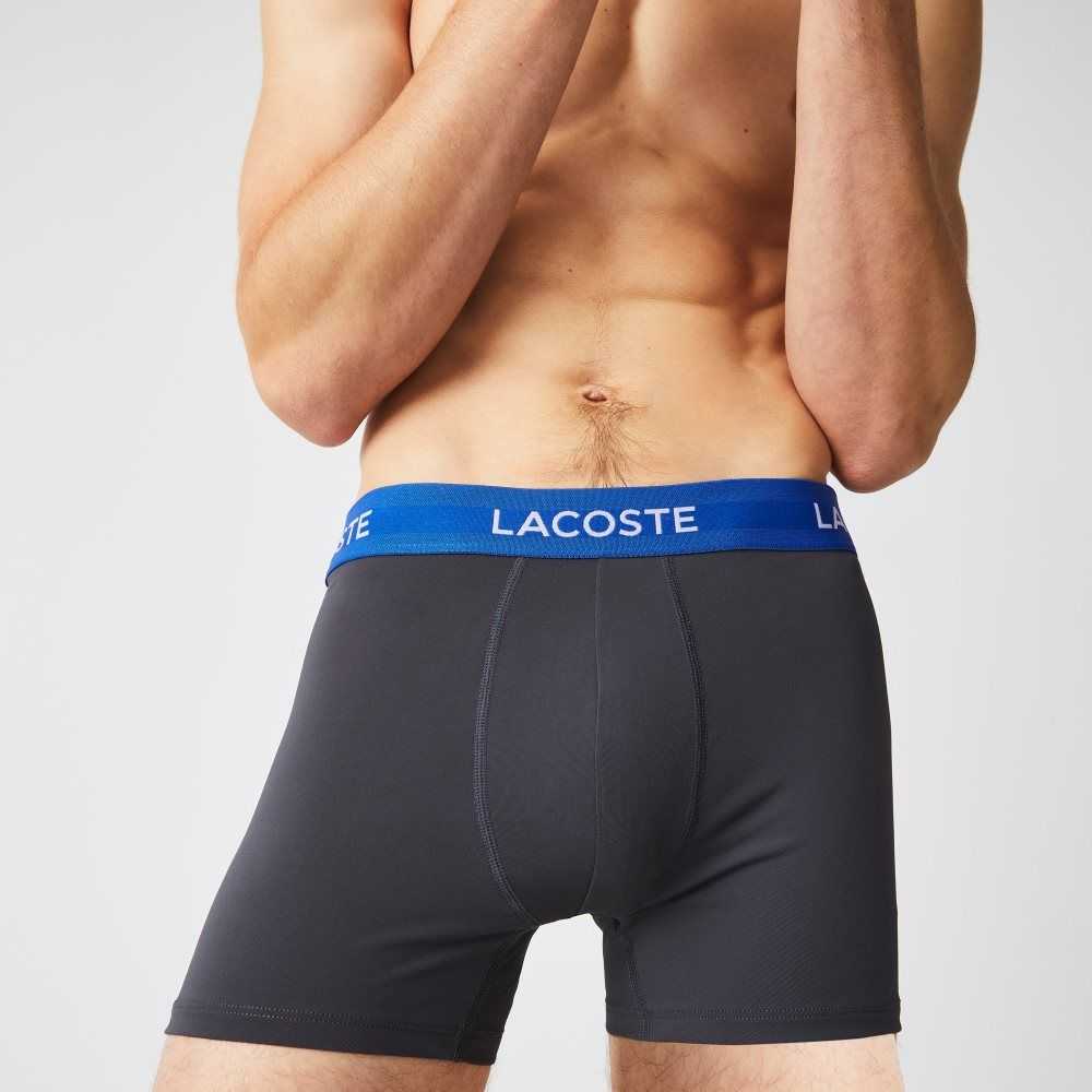 Lacoste Striped Waist Microfiber Trunk 3-Pack Dark Grey / Red / Blue / Black | DMB-701295