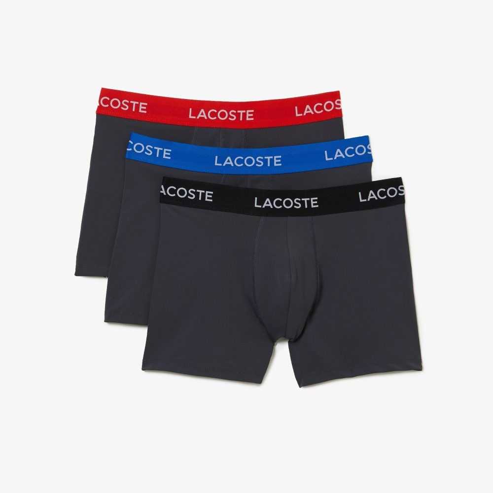 Lacoste Striped Waist Microfiber Trunk 3-Pack Dark Grey / Red / Blue / Black | DMB-701295