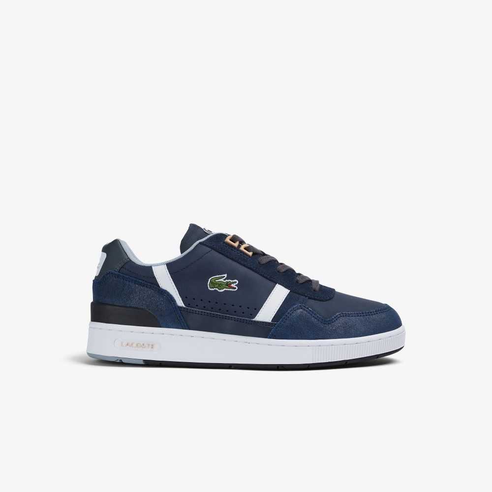 Lacoste T-Clip Leather and Suede Sneakers Nvy/Wht | UQM-892476