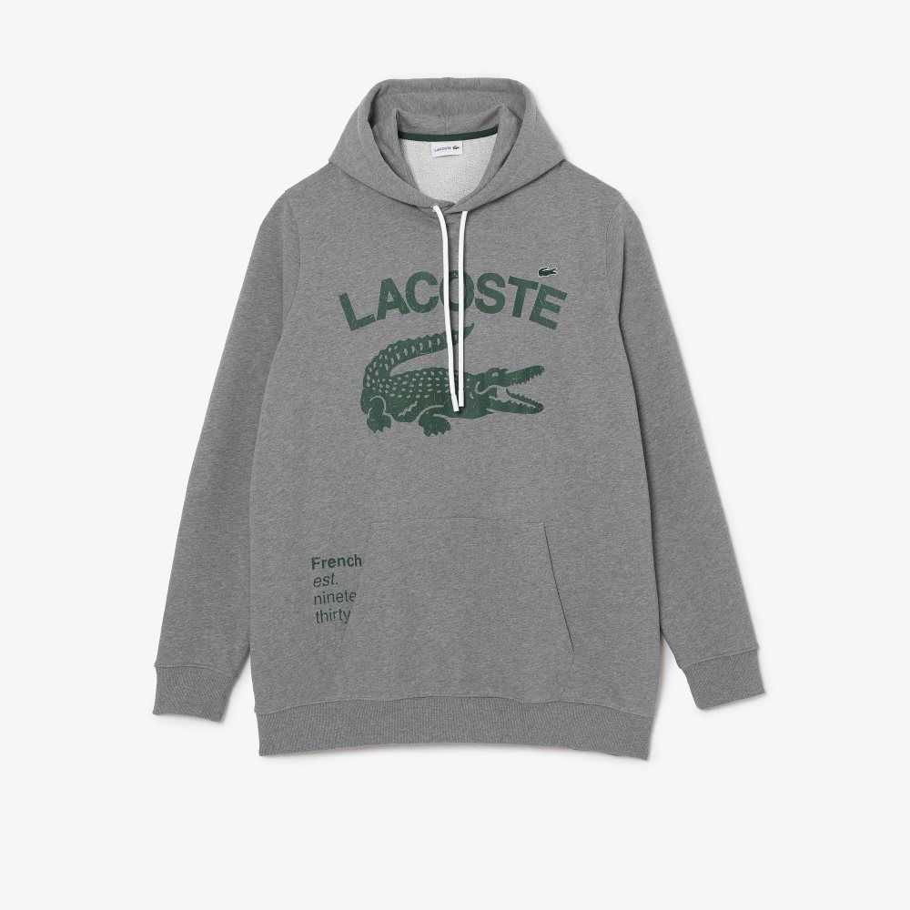 Lacoste Tall Fit Cotton Fleece Hoodie Grey Chine | TWZ-037918