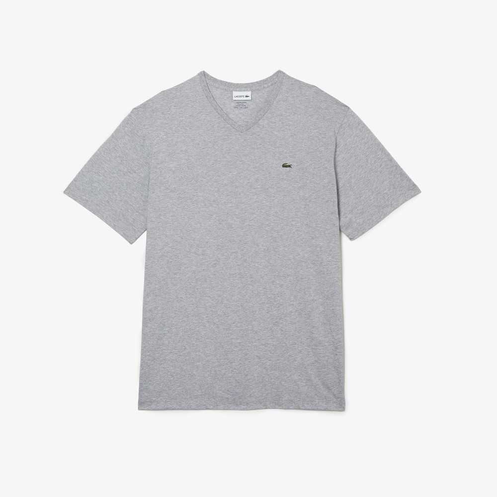 Lacoste Tall Fit Ribbed V-Neck Cotton Polo Shirt Grey Chine | CHU-174862