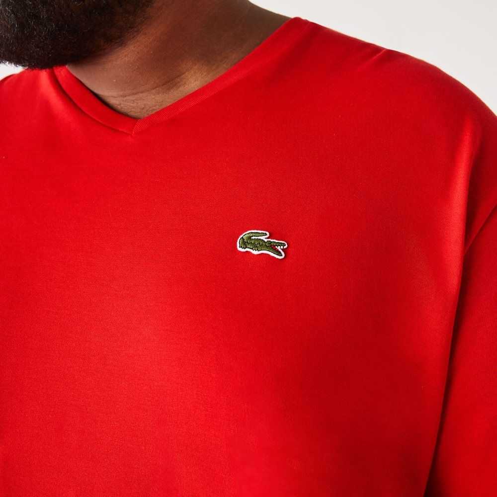 Lacoste Tall Fit Ribbed V-Neck Cotton Polo Shirt Red | TZI-097638