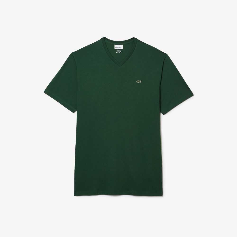 Lacoste Tall Fit Ribbed V-Neck Cotton Polo Shirt Green | XPC-591486