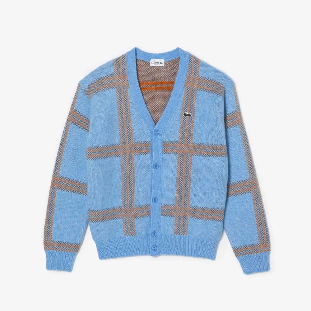 Lacoste Tartan Pattern Wool Cardigan Blue / Orange / Brown | KFV-137569