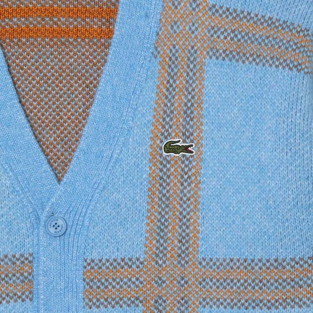 Lacoste Tartan Pattern Wool Cardigan Blue / Orange / Brown | KFV-137569