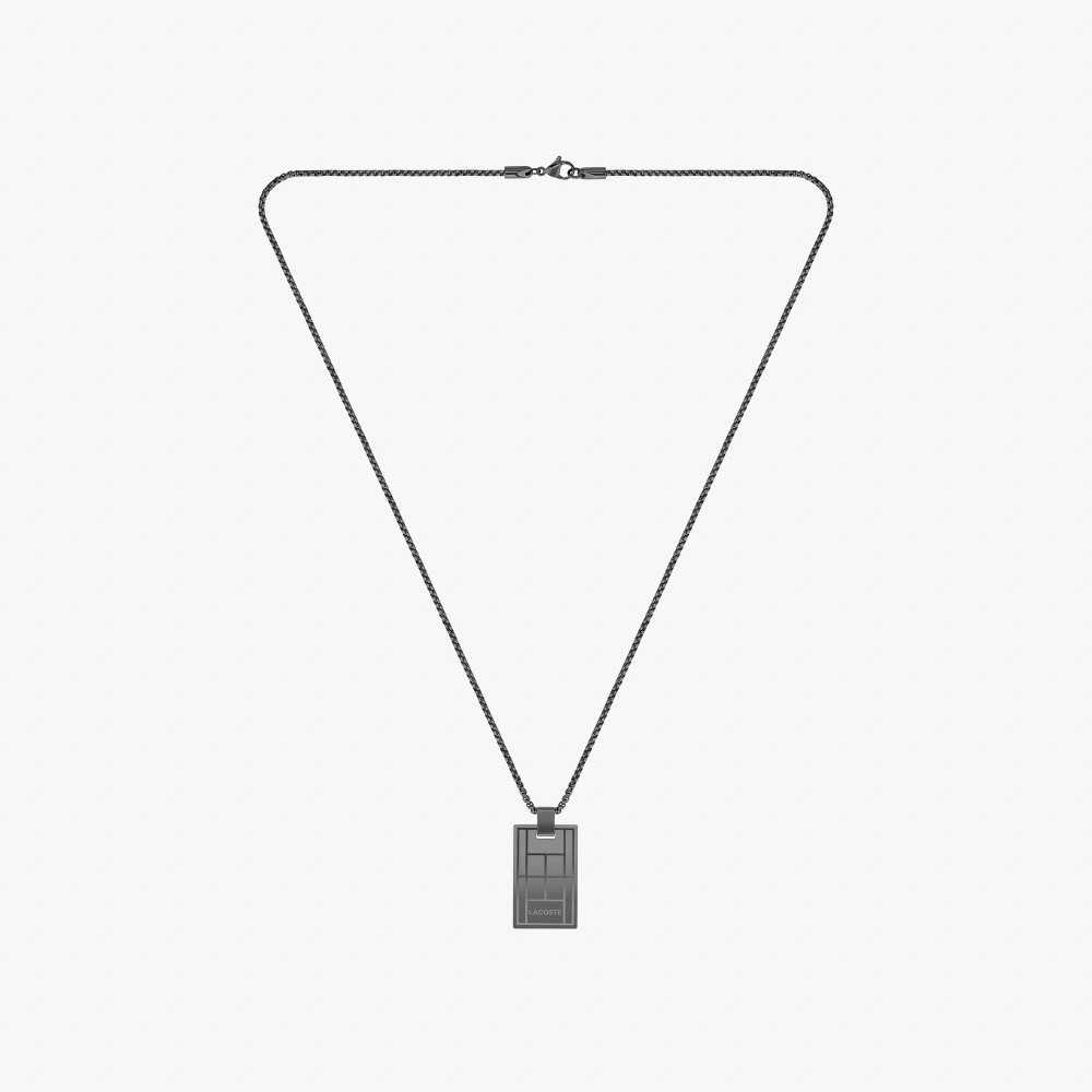 Lacoste Tennis Court Necklace Black Steel | HDV-186209