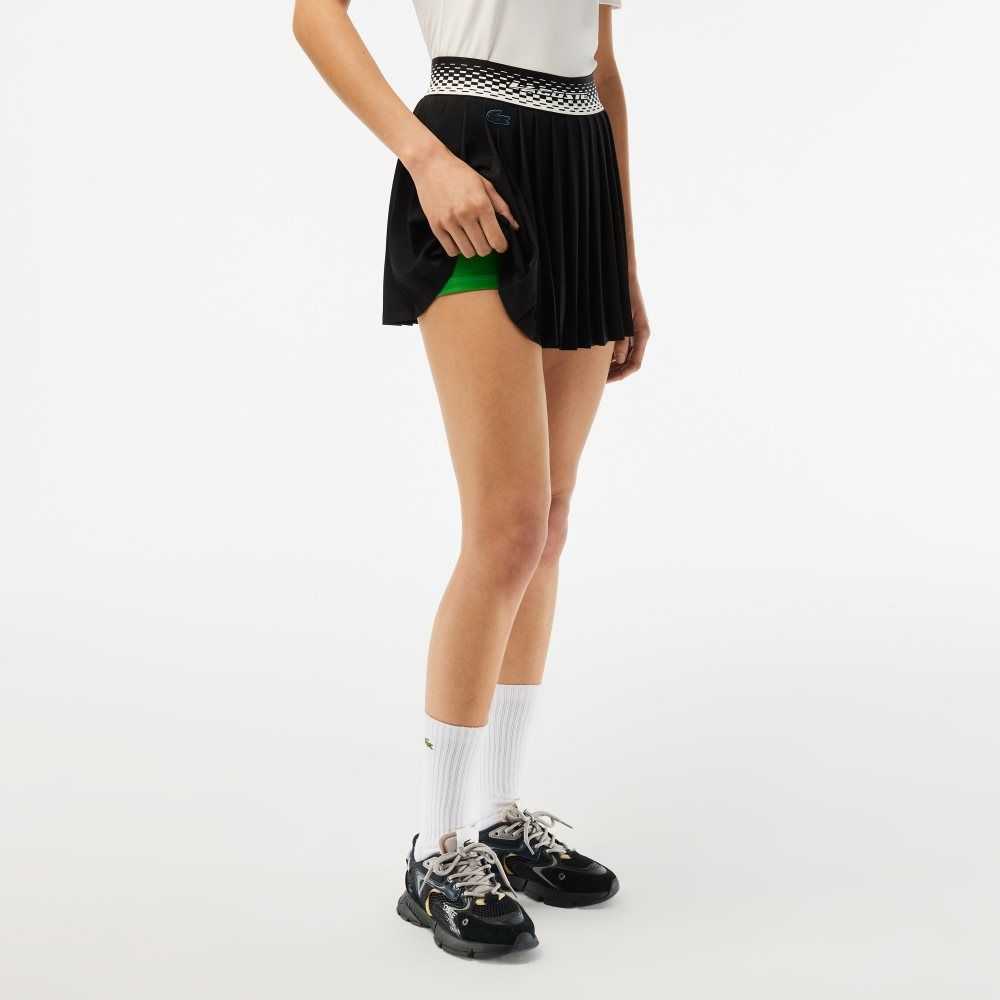 Lacoste Tennis Pleated Skirts with Built-in Shorts Black / Green | UXL-091287