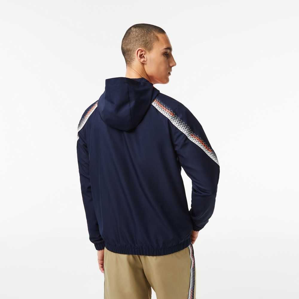 Lacoste Tennis Recycled Polyester Hooded Jacket Navy Blue / Orange / White / Orange / White | RJX-193784