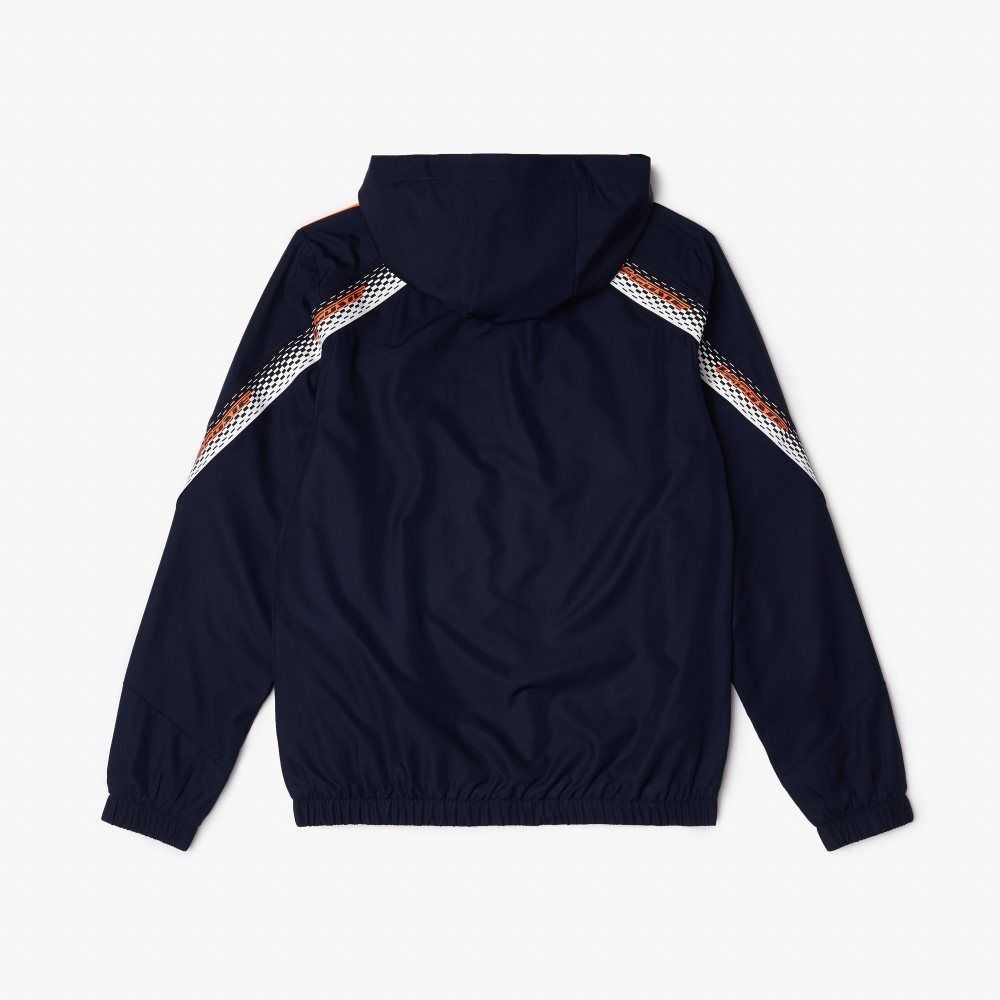 Lacoste Tennis Recycled Polyester Hooded Jacket Navy Blue / Orange / White / Orange / White | RJX-193784