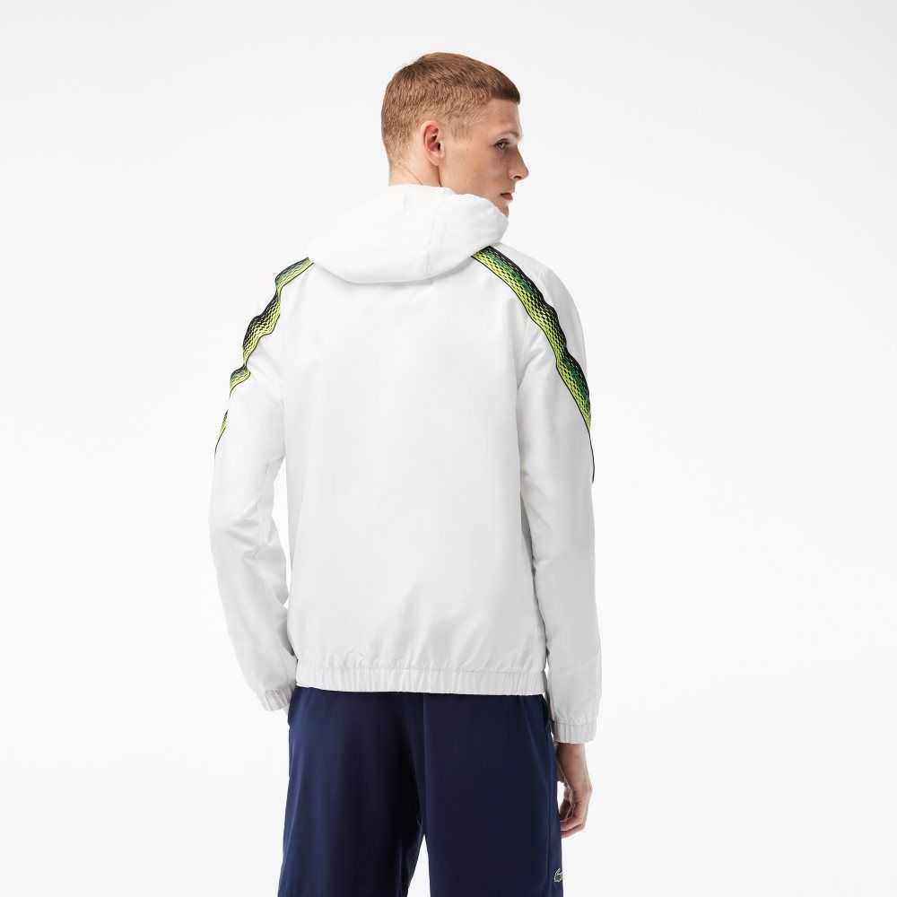 Lacoste Tennis Recycled Polyester Hooded Jacket White / Navy Blue / Yellow / Navy Blue / Yellow | TLH-509182