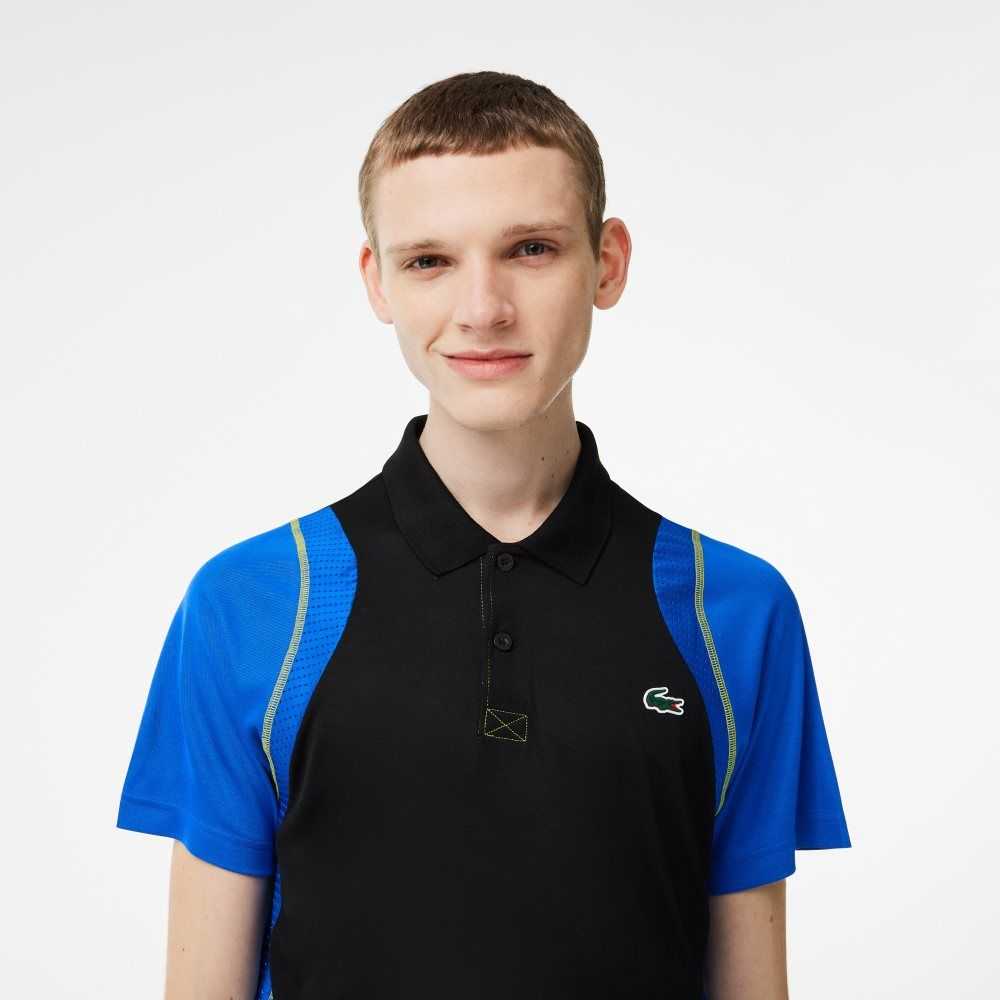 Lacoste Tennis Recycled Polyester Polo Shirt Black / Blue / Yellow | DSY-607319