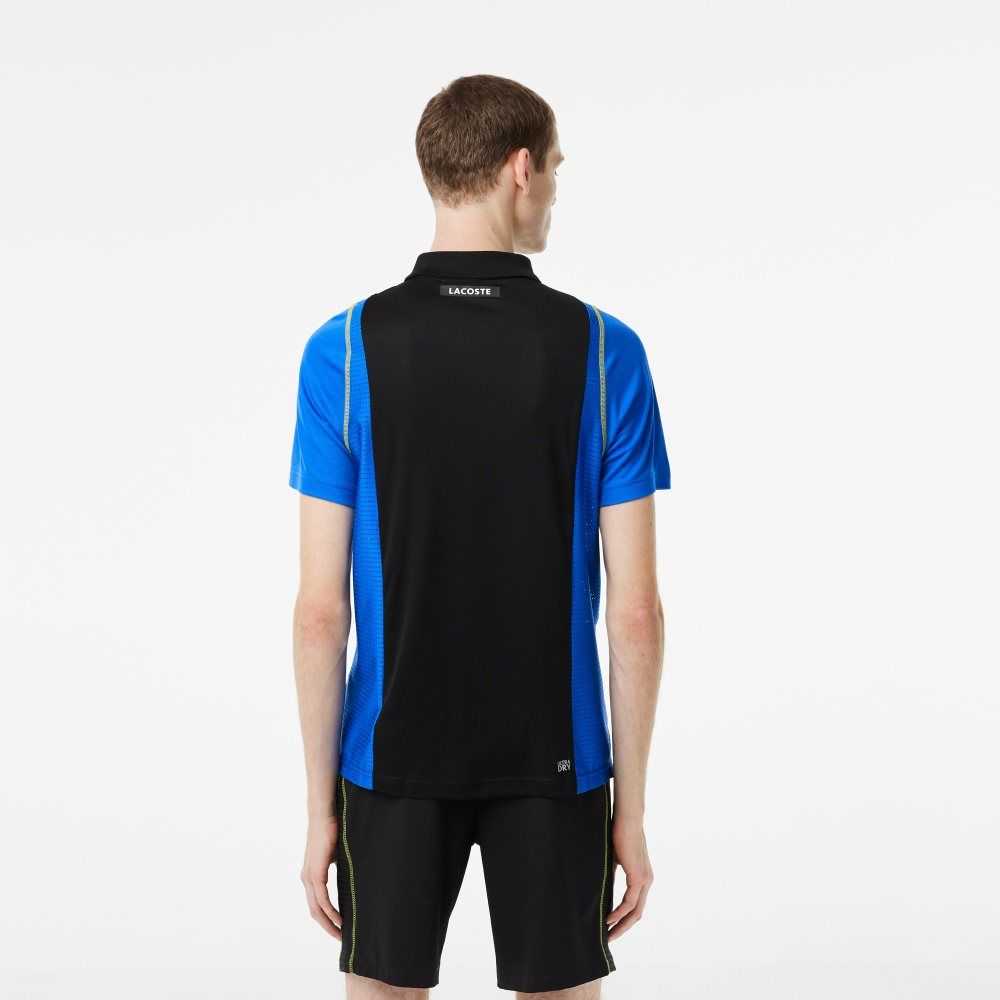 Lacoste Tennis Recycled Polyester Polo Shirt Black / Blue / Yellow | DSY-607319