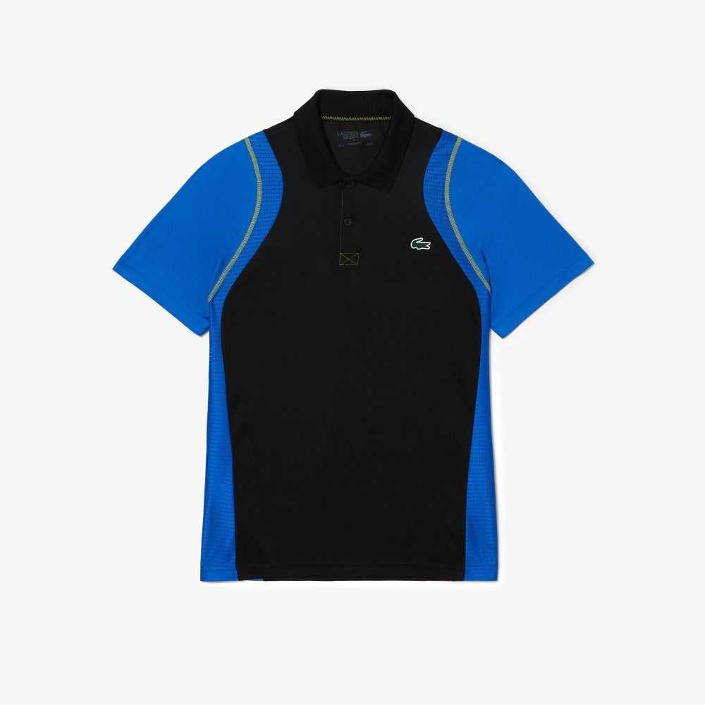 Lacoste Tennis Recycled Polyester Polo Shirt Black / Blue / Yellow | DSY-607319