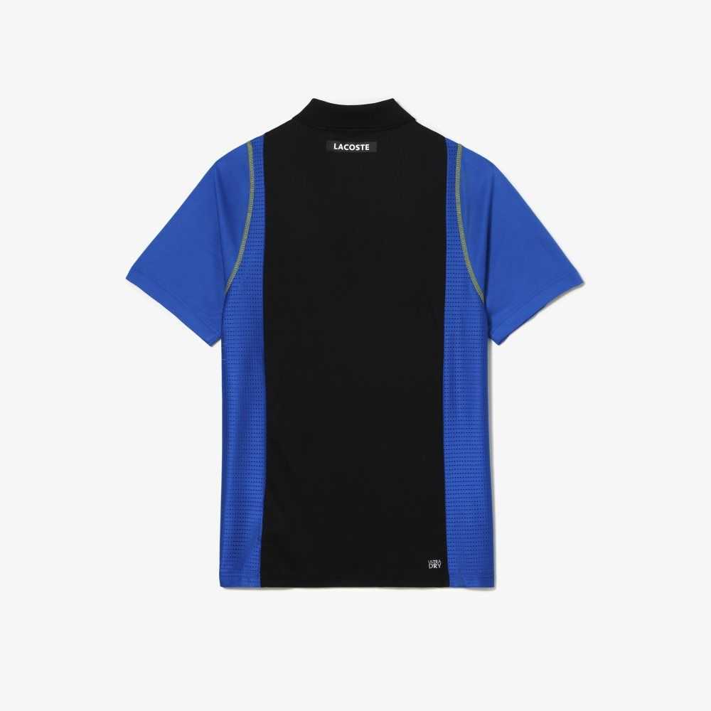 Lacoste Tennis Recycled Polyester Polo Shirt Black / Blue / Yellow | DSY-607319