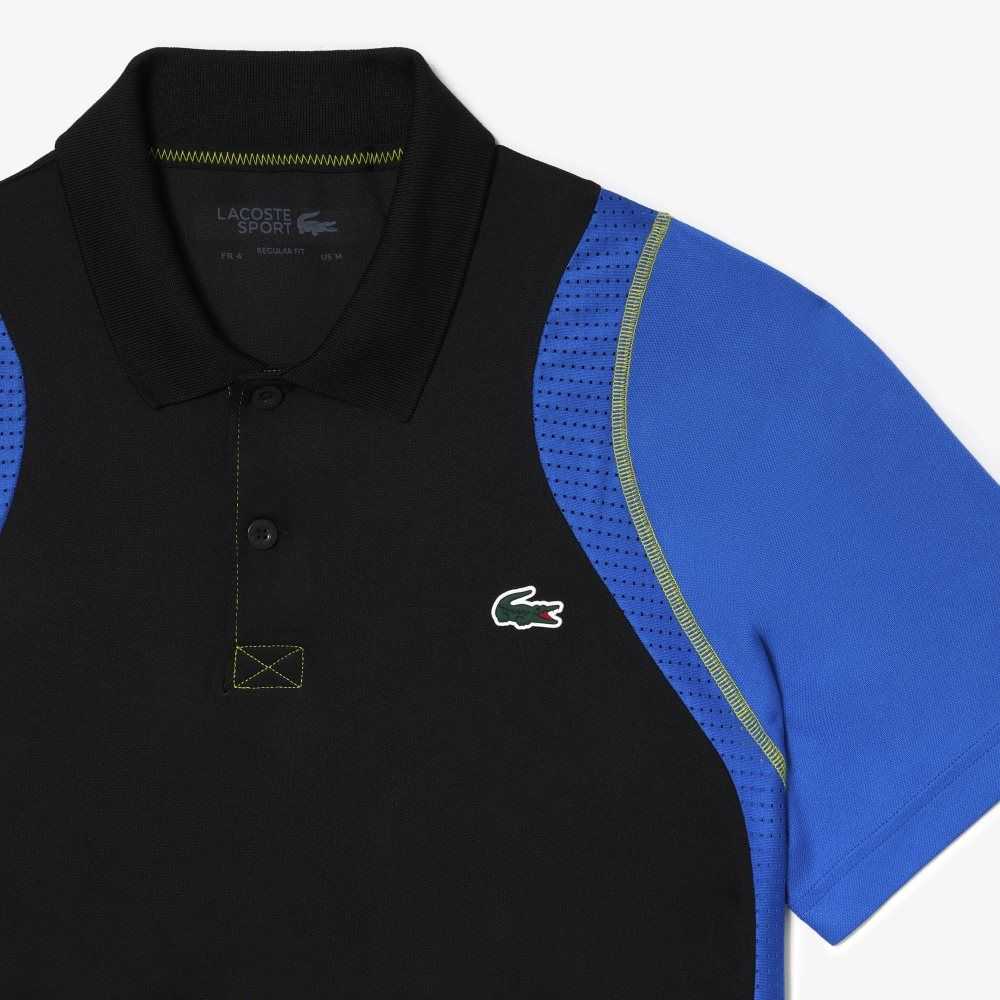 Lacoste Tennis Recycled Polyester Polo Shirt Black / Blue / Yellow | DSY-607319