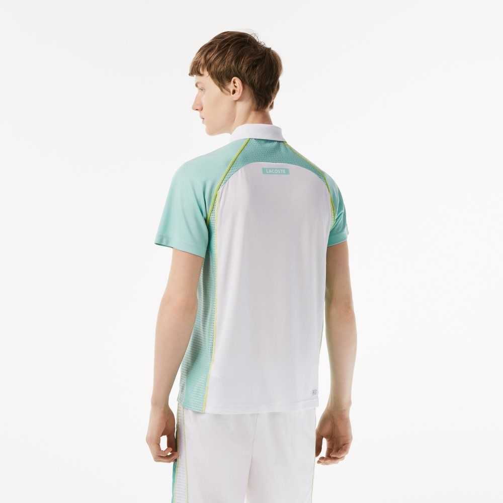 Lacoste Tennis Recycled Polyester Polo with Ultra-Dry Technology White / Light Green / Yellow | XWB-720645