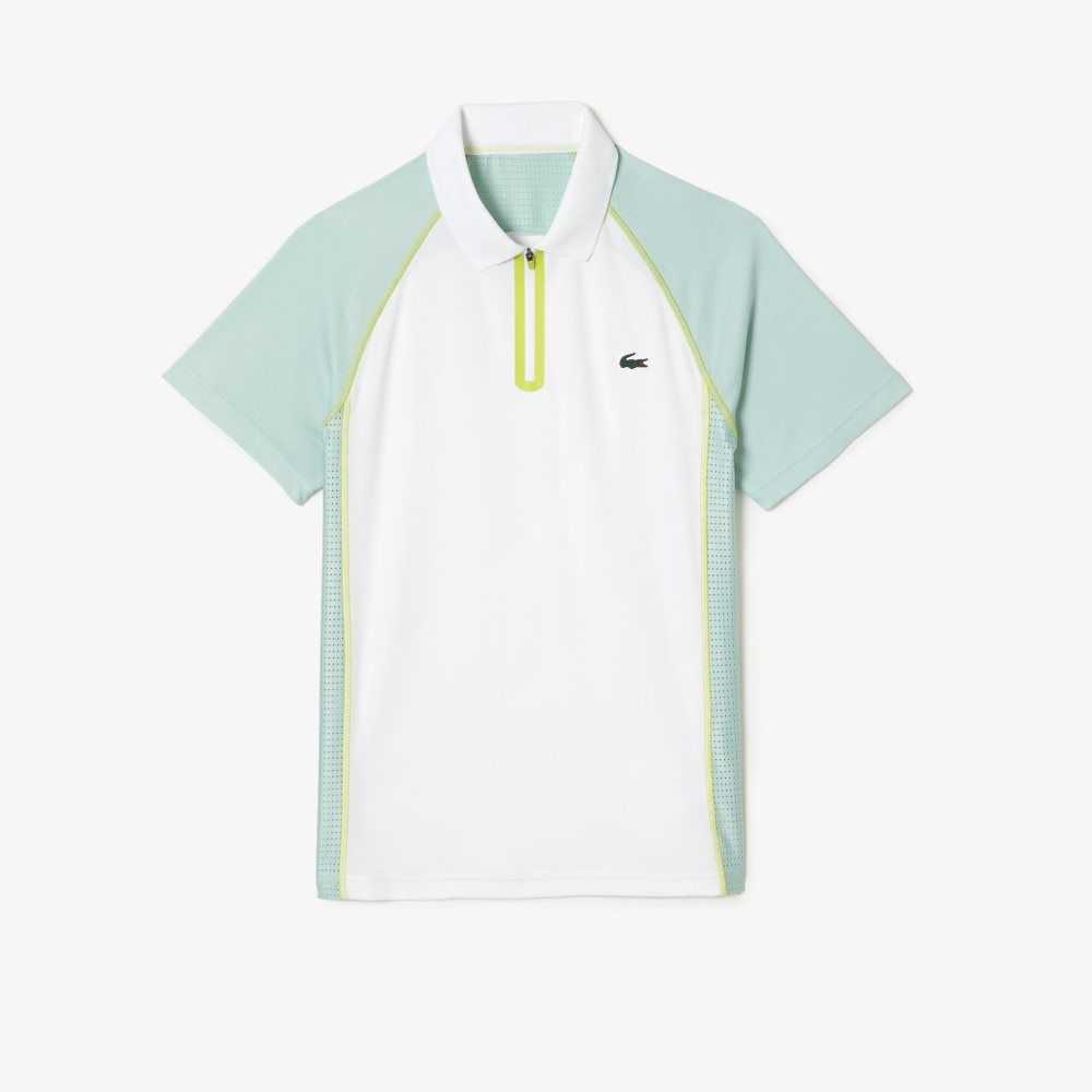 Lacoste Tennis Recycled Polyester Polo with Ultra-Dry Technology White / Light Green / Yellow | XWB-720645