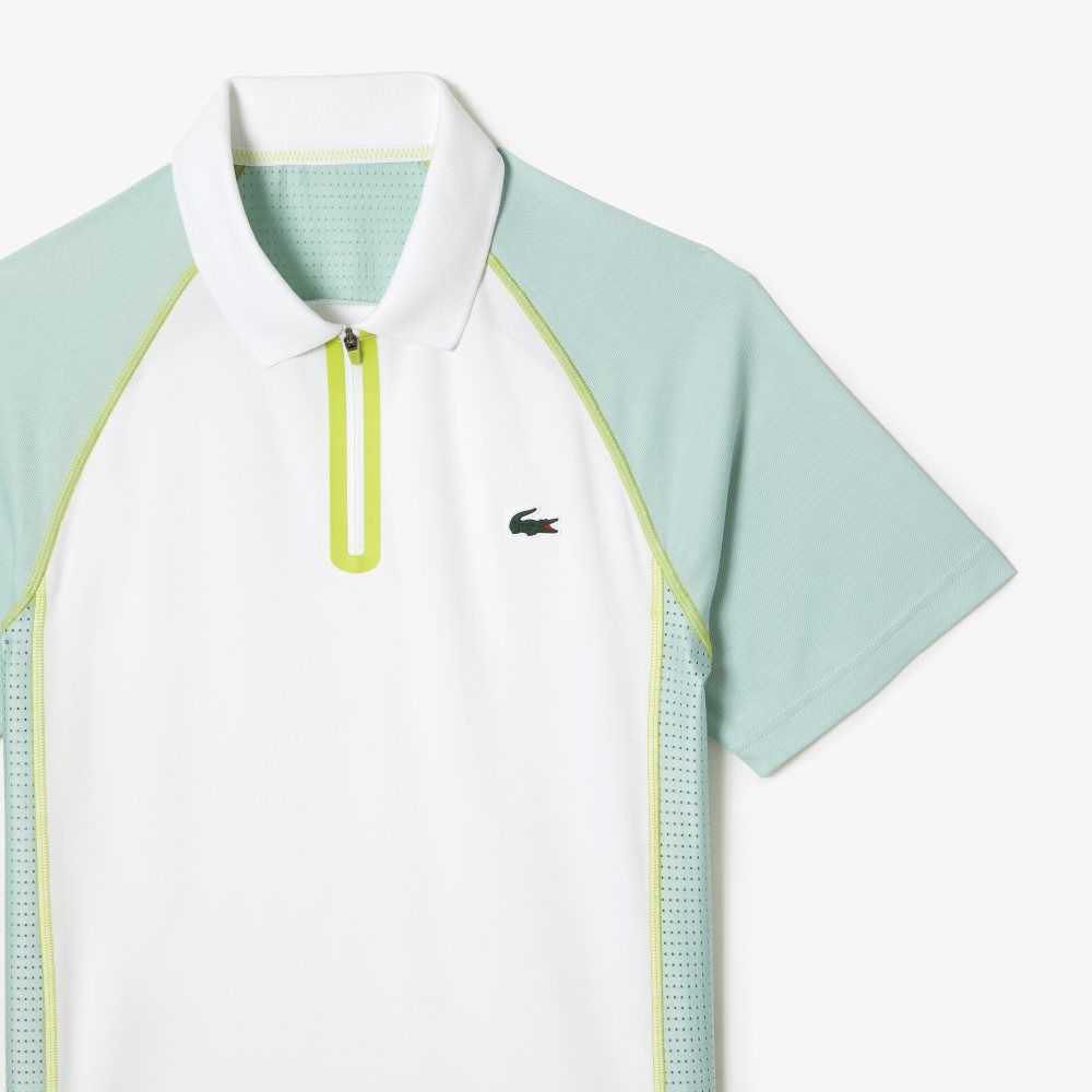 Lacoste Tennis Recycled Polyester Polo with Ultra-Dry Technology White / Light Green / Yellow | XWB-720645