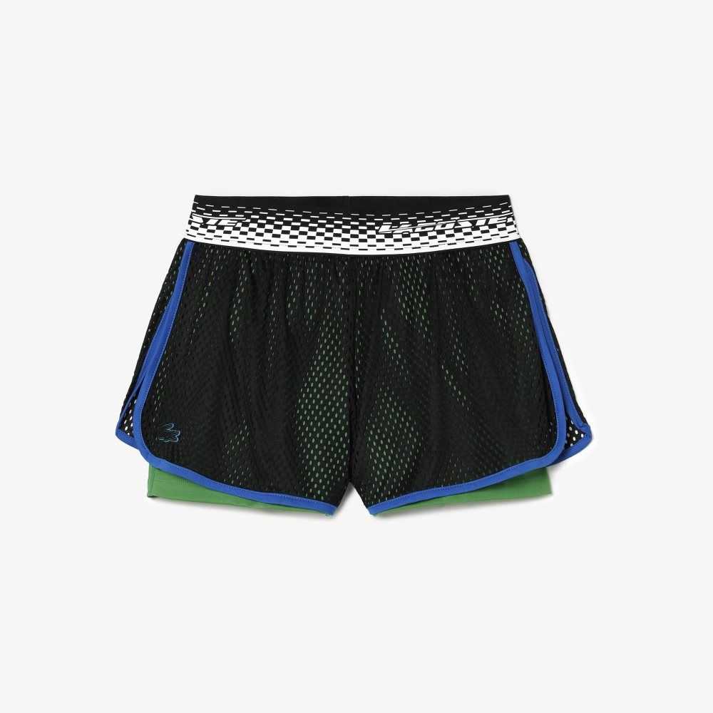 Lacoste Tennis Shorts with Built-in Undershorts Black / Green | EZC-821097