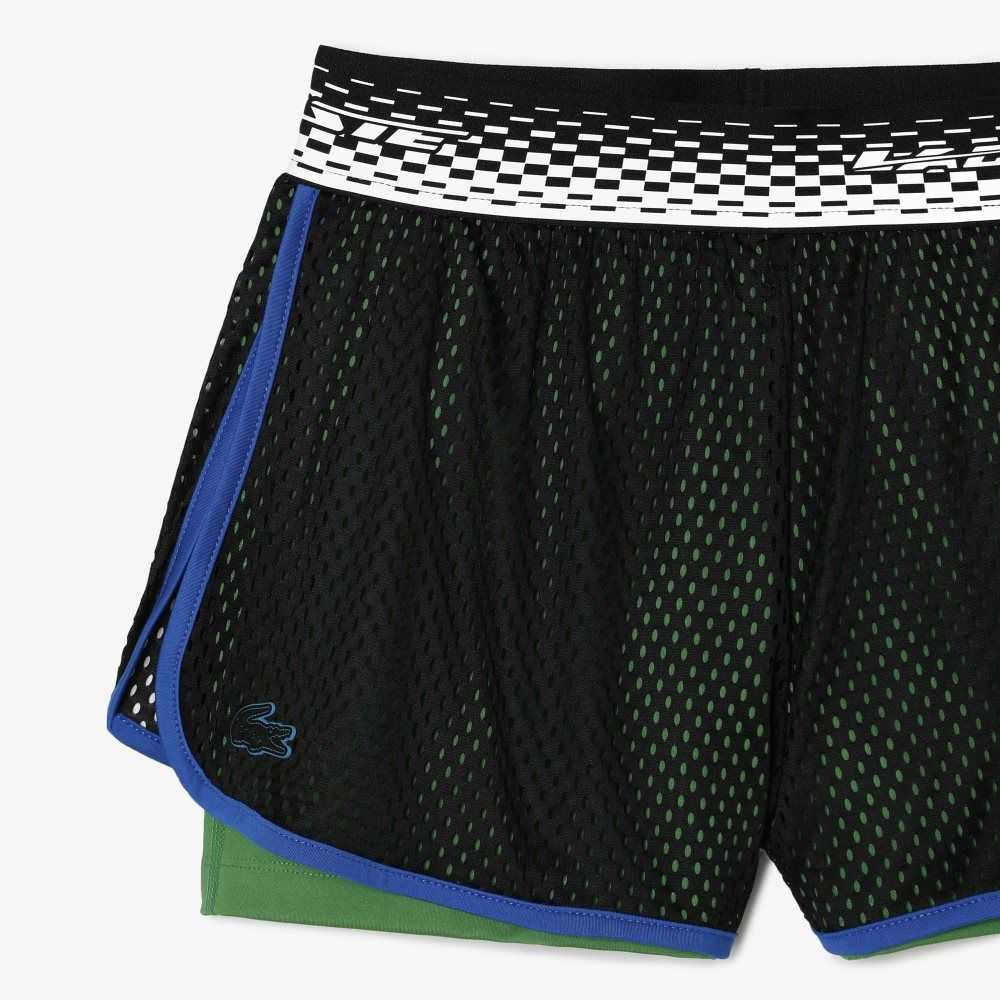 Lacoste Tennis Shorts with Built-in Undershorts Black / Green | EZC-821097