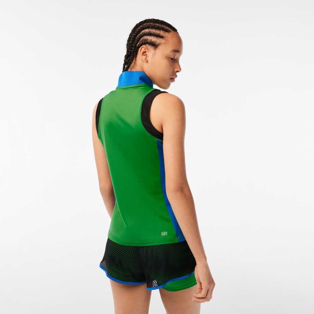 Lacoste Tennis Sleeveless Zip Neck Polo Green / Blue / Black | AOP-607912