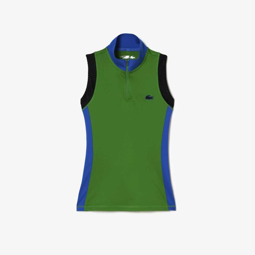 Lacoste Tennis Sleeveless Zip Neck Polo Green / Blue / Black | AOP-607912